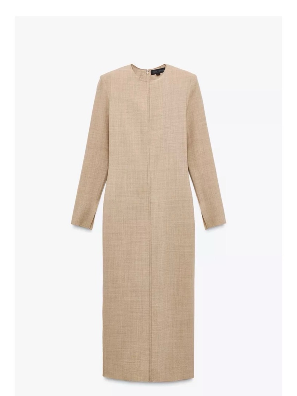 Zara Neutral Beige Long-Sleeve Midi Dress
